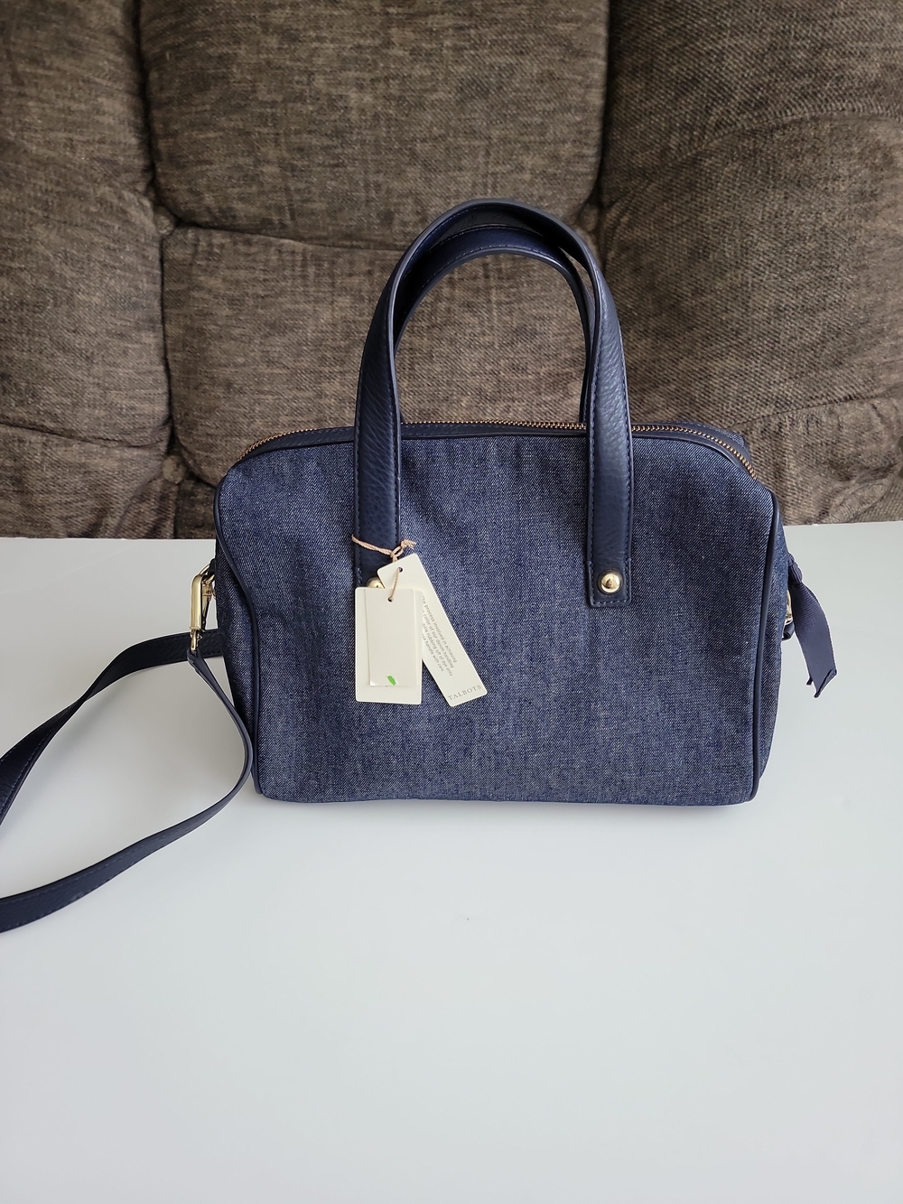 Talbots Navy Denim Satchel with Gold Hardware - Picture 2 of 12